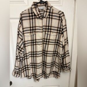 Old Navy Plaid Button Down Shirt - Cream and Black